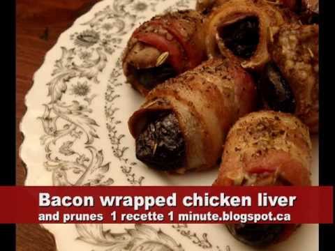Bacon wrapped chicken liver and prunes